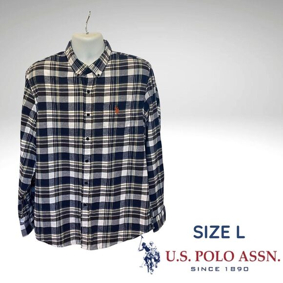 US Polo Assn. Men’s Plaid Shirt – Long Sleeve Button Down Collar – Size L - Picture 1 of 8